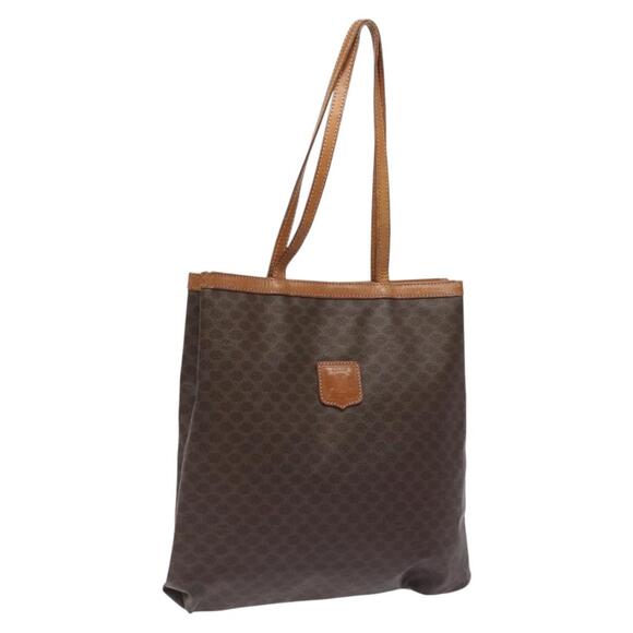 CELINE Macadam Canvas Tote Bag Pvc Leather Brown Gold - Picture 1 of 12